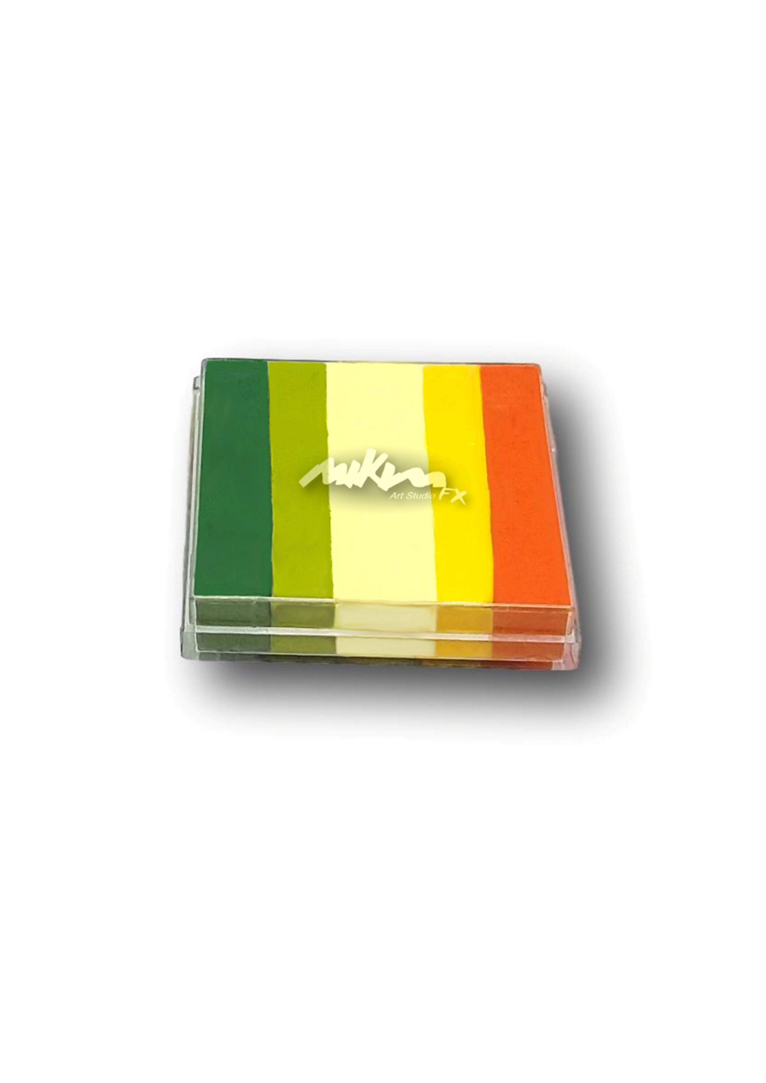 Splitstroke splitcake onestroke AQ Schmink regenboog MiKimFX BV uit Wielsbeke Ateljee G Kindergrime Glittertattoos Workshop Webshop uit Dendermonde