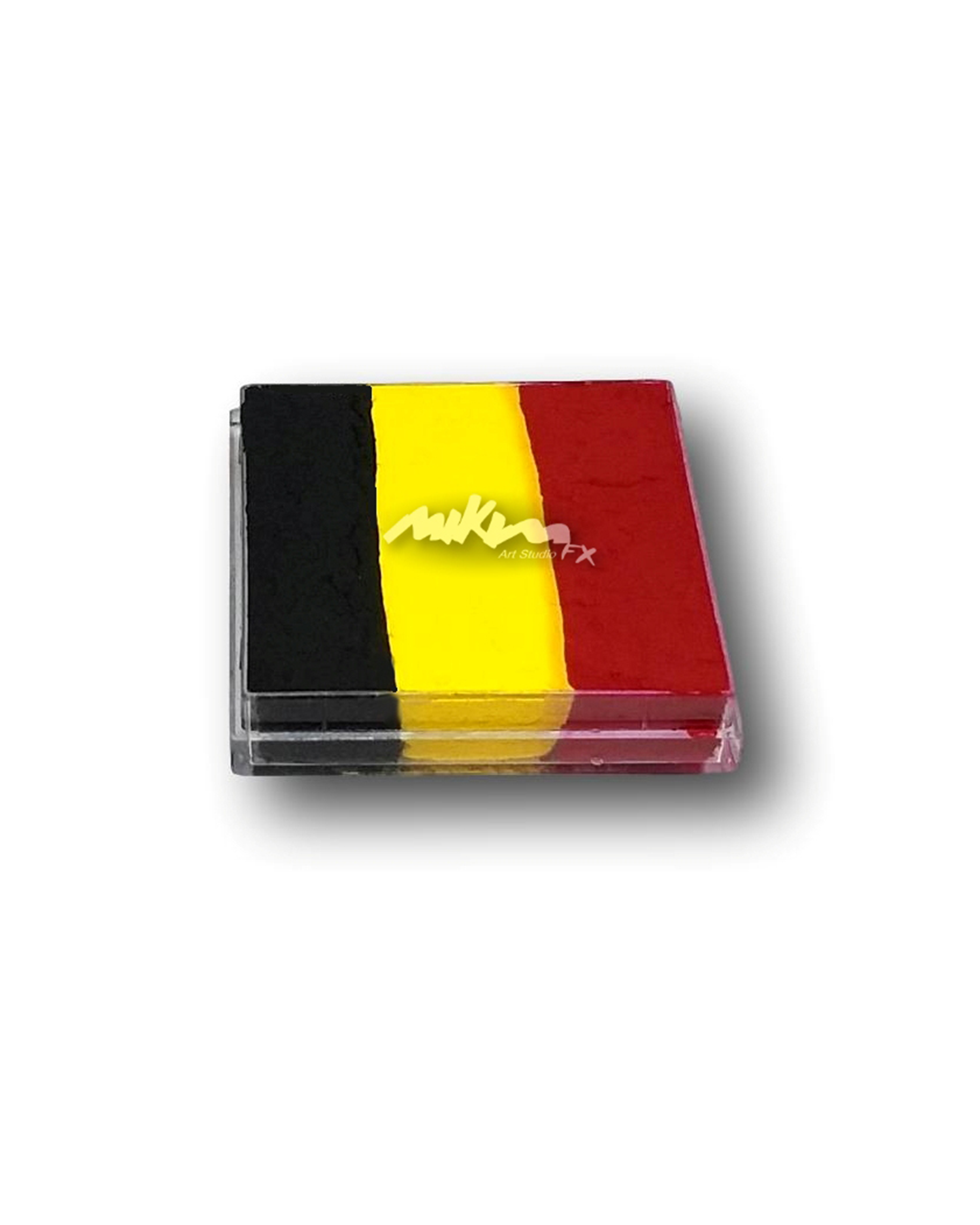 Splitstroke splitcake onestroke AQ Schmink België Belgische vlag MiKimFX BV uit Wielsbeke Ateljee G Kindergrime Glittertattoos Workshop Webshop uit Dendermonde