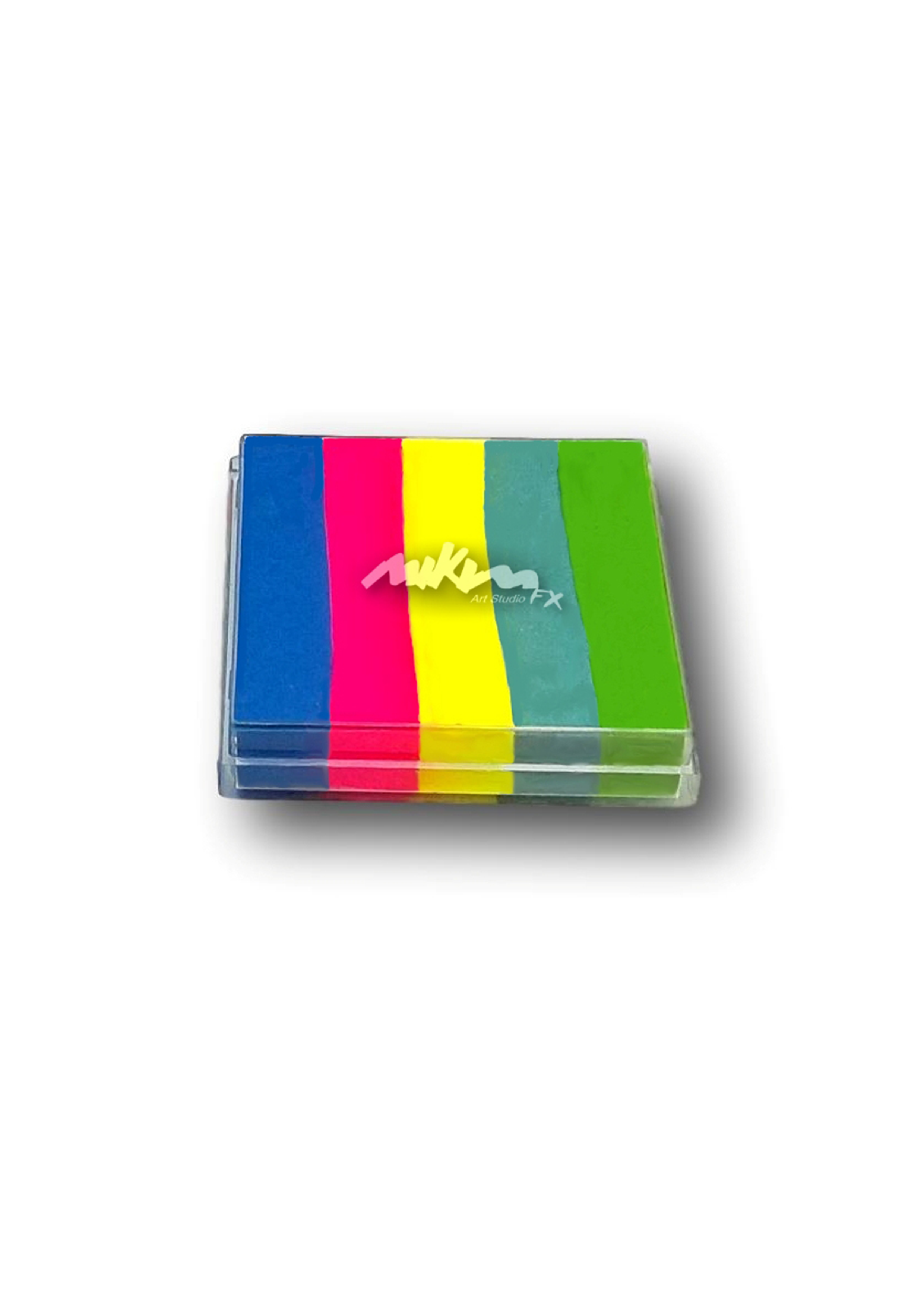 Splitstroke splitcake onestroke AQ Schmink regenboog MiKimFX BV uit Wielsbeke Ateljee G Kindergrime Glittertattoos Workshop Webshop uit Dendermonde