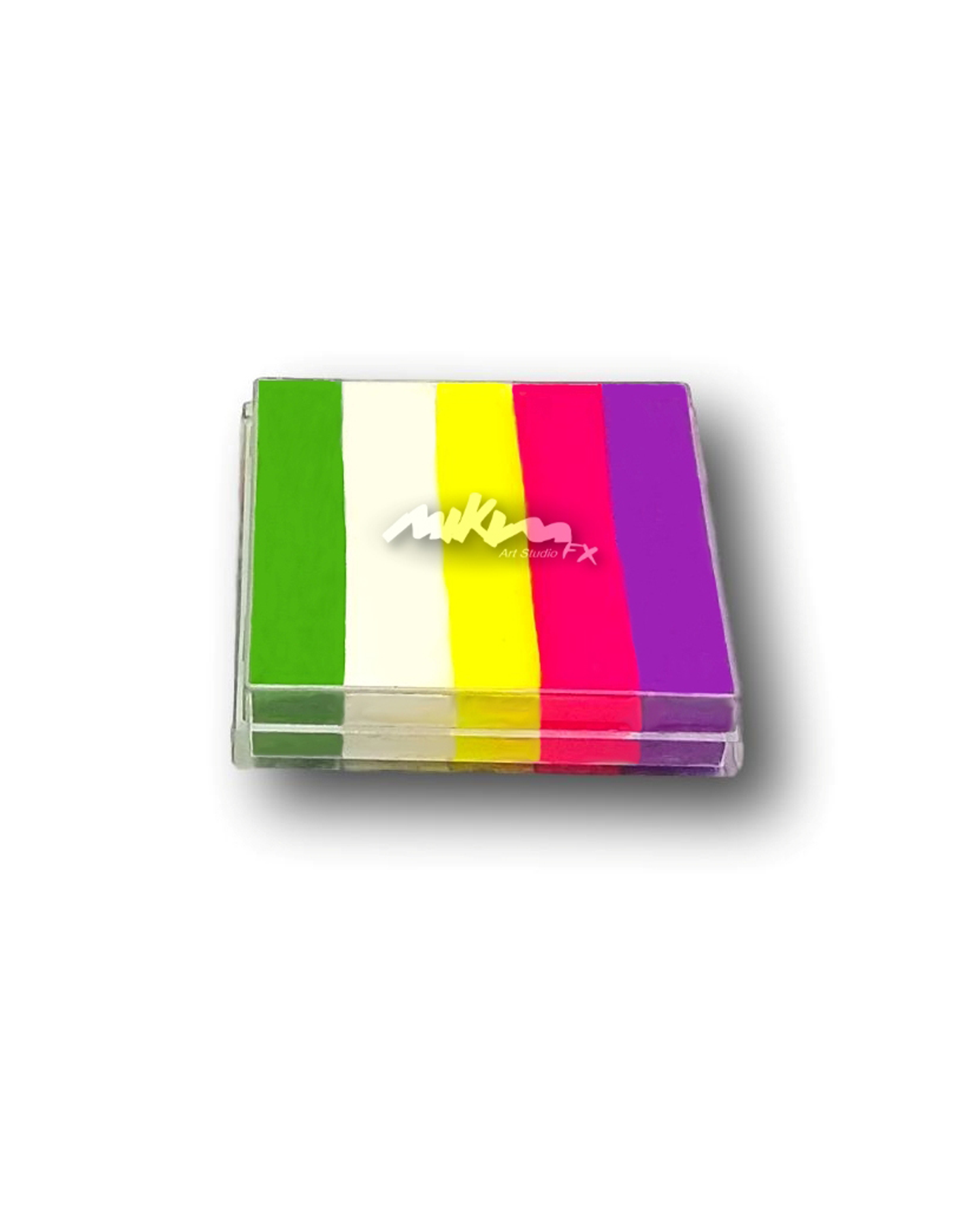 Splitstroke splitcake onestroke AQ Schmink regenboog MiKimFX BV uit Wielsbeke Ateljee G Kindergrime Glittertattoos Workshop Webshop uit Dendermonde